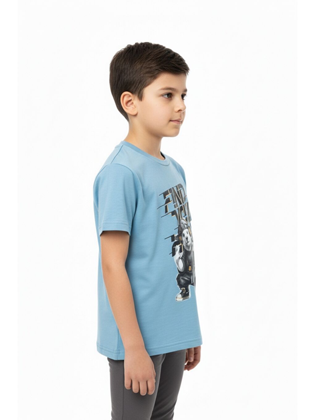 Mavi Erkek Çocuk Bisiklet Yaka Kısa Kollu Baskılı Tişört 24992-2