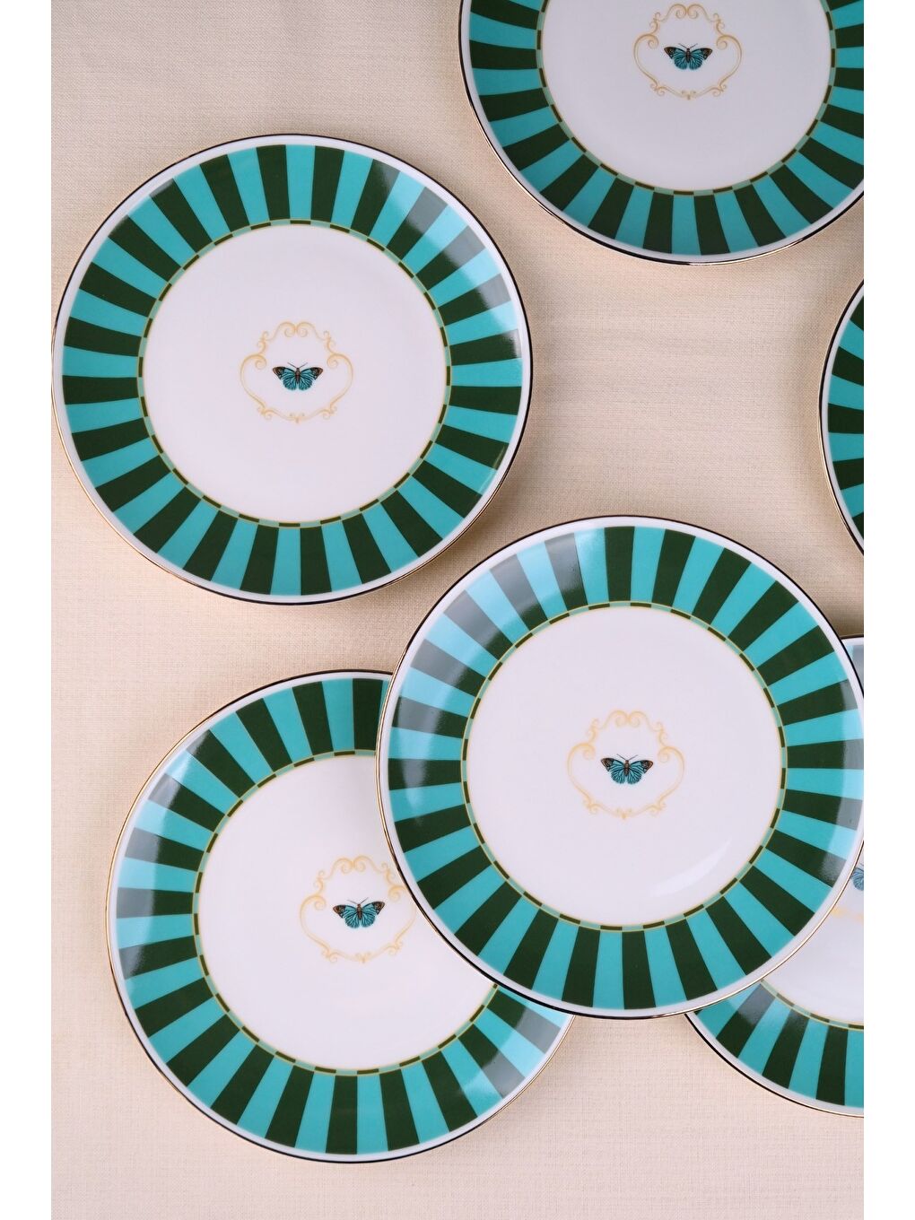 Karışık Porselen Butterfly Collection Altın Yaldızlı Pasta Tabağı Yeşil 20,50cm 6 lı-1