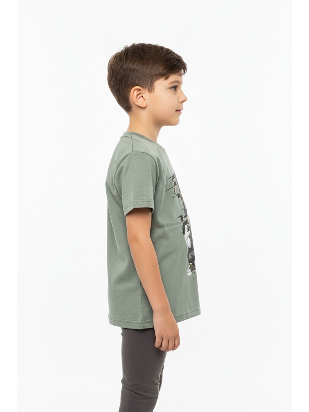 Yeşil Erkek Çocuk Bisiklet Yaka Kısa Kollu Baskılı Tişört 24992-1
