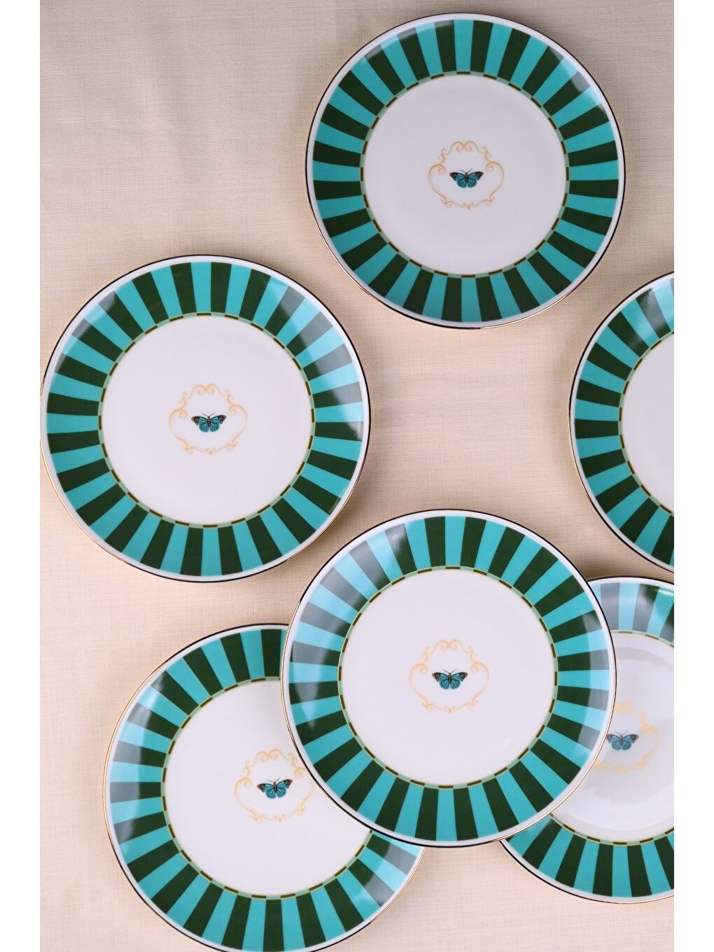 Karışık Porselen Butterfly Collection Altın Yaldızlı Pasta Tabağı Yeşil 20,50cm 6 lı-2