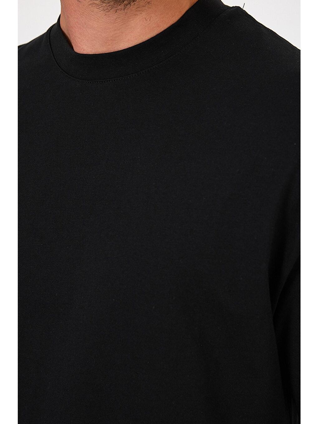 Siyah Bisiklet Yaka Baskılı Erkek Tişört 7024-2