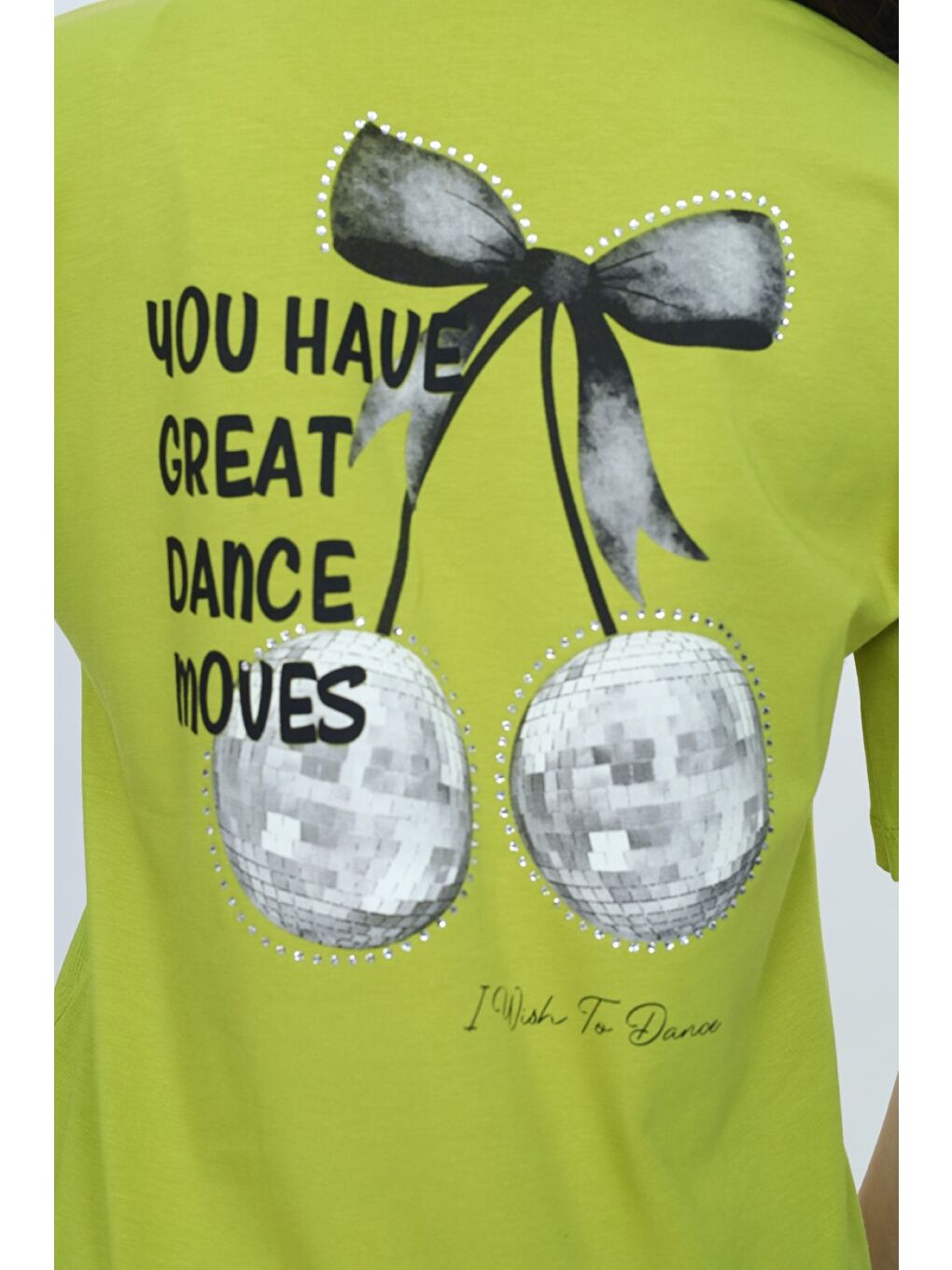 Yeşil Kız Çocuk Bisiklet Yaka Düşük Omuz Kısa Kollu Baskılı Tişört  24973-5