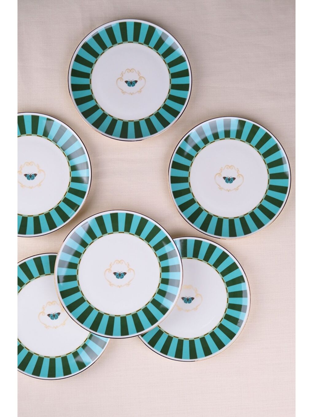 Karışık Porselen Butterfly Collection Altın Yaldızlı Pasta Tabağı Yeşil 20,50cm 6 lı-3