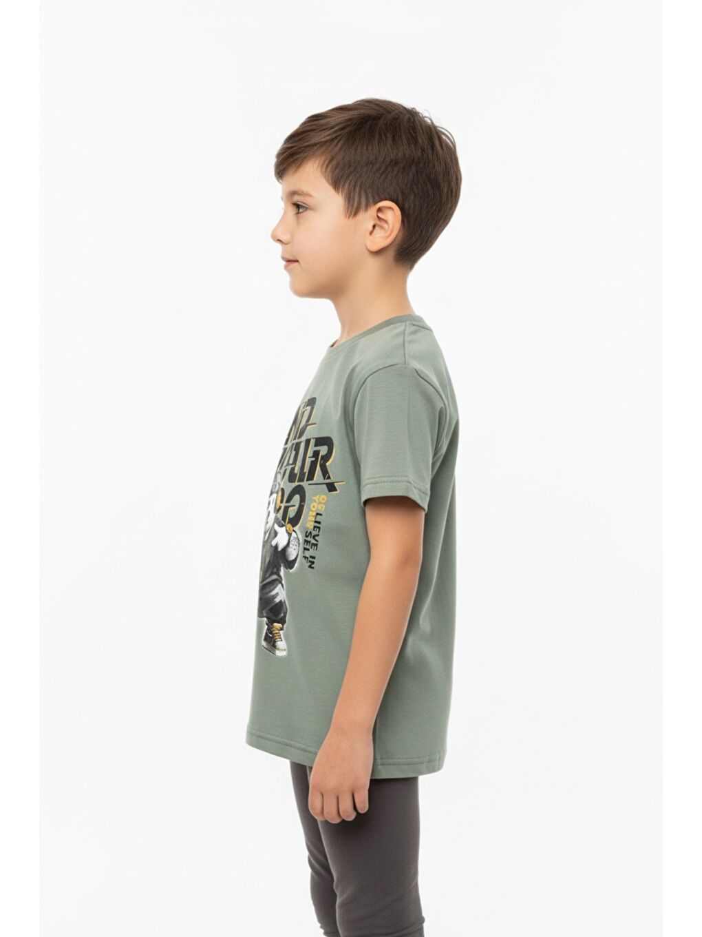 Yeşil Erkek Çocuk Bisiklet Yaka Kısa Kollu Baskılı Tişört 24992-2