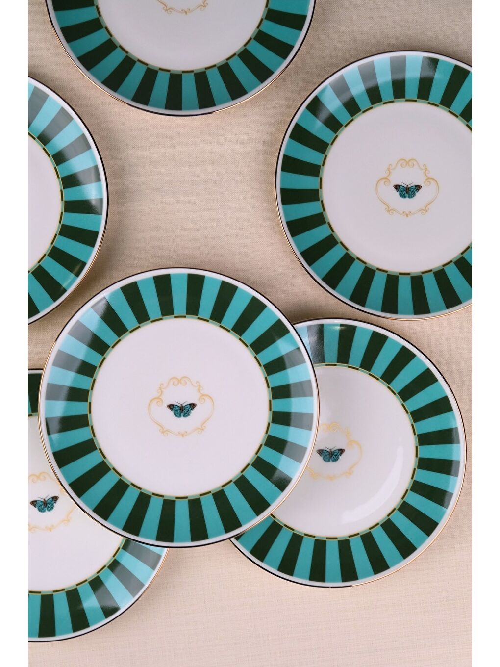 Karışık Porselen Butterfly Collection Altın Yaldızlı Pasta Tabağı Yeşil 20,50cm 6 lı-4