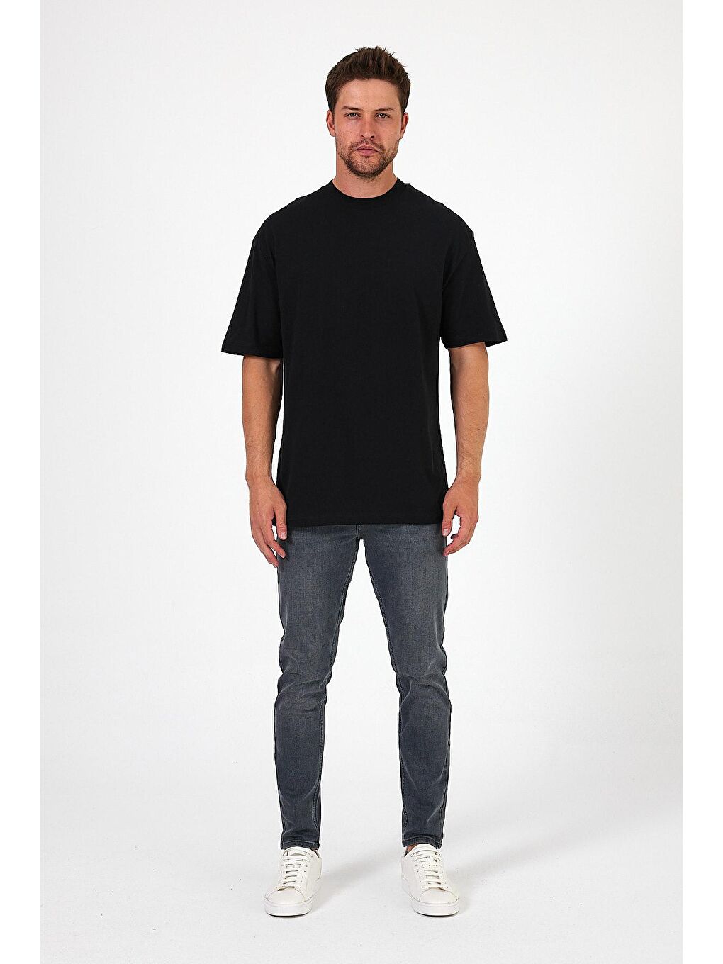 Siyah Bisiklet Yaka Baskılı Erkek Tişört 7024-4