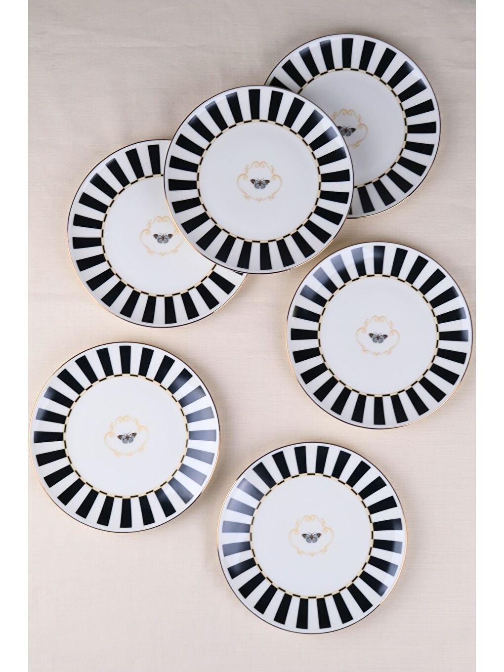 Karışık Porselen Butterfly Collection Altın Yaldızlı Pasta Tabağı Siyah 20,50cm 6 lı