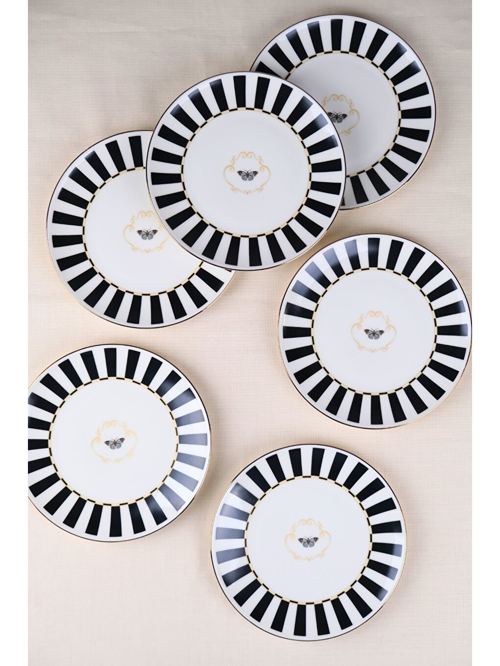 Karışık Porselen Butterfly Collection Altın Yaldızlı Pasta Tabağı Siyah 20,50cm 6 lı-1