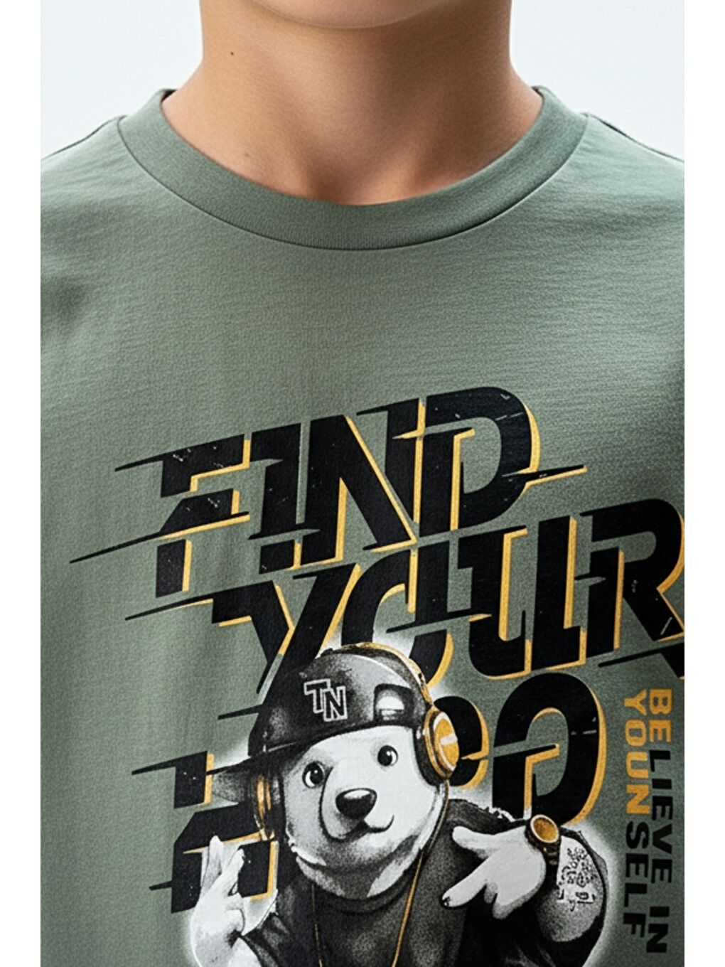 Yeşil Erkek Çocuk Bisiklet Yaka Kısa Kollu Baskılı Tişört 24992-4