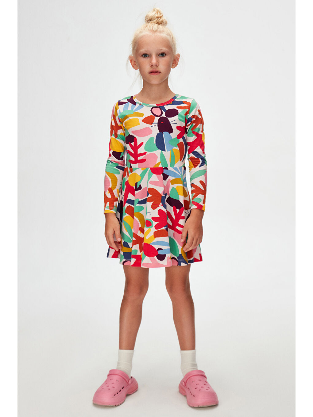 Karışık Kız Çocuk Cutouts Foliage Desen Uzun Kol Elbise