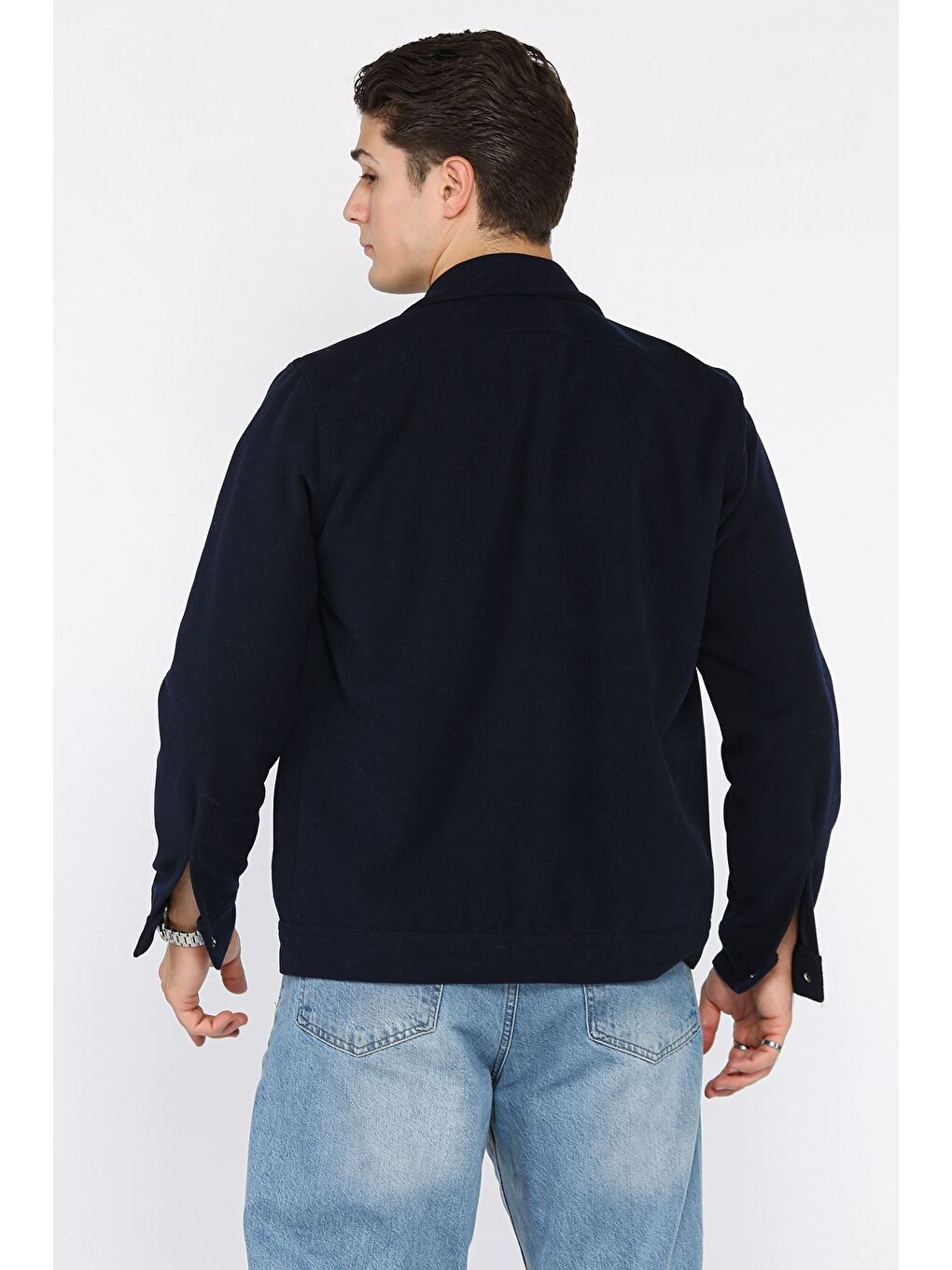 Lacivert Erkek Ön Çıtçıtlı Kaşe Gömlek Ceket-2