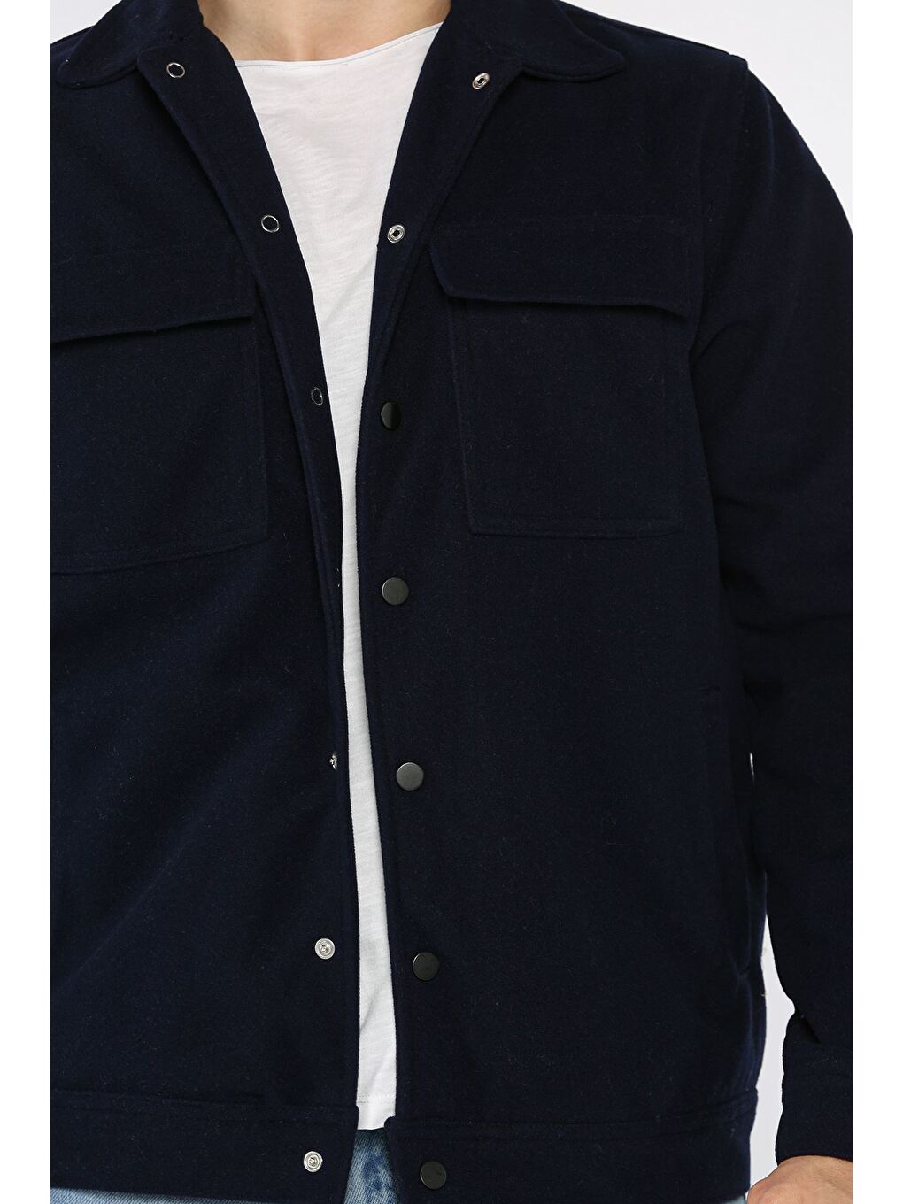 Lacivert Erkek Ön Çıtçıtlı Kaşe Gömlek Ceket-3
