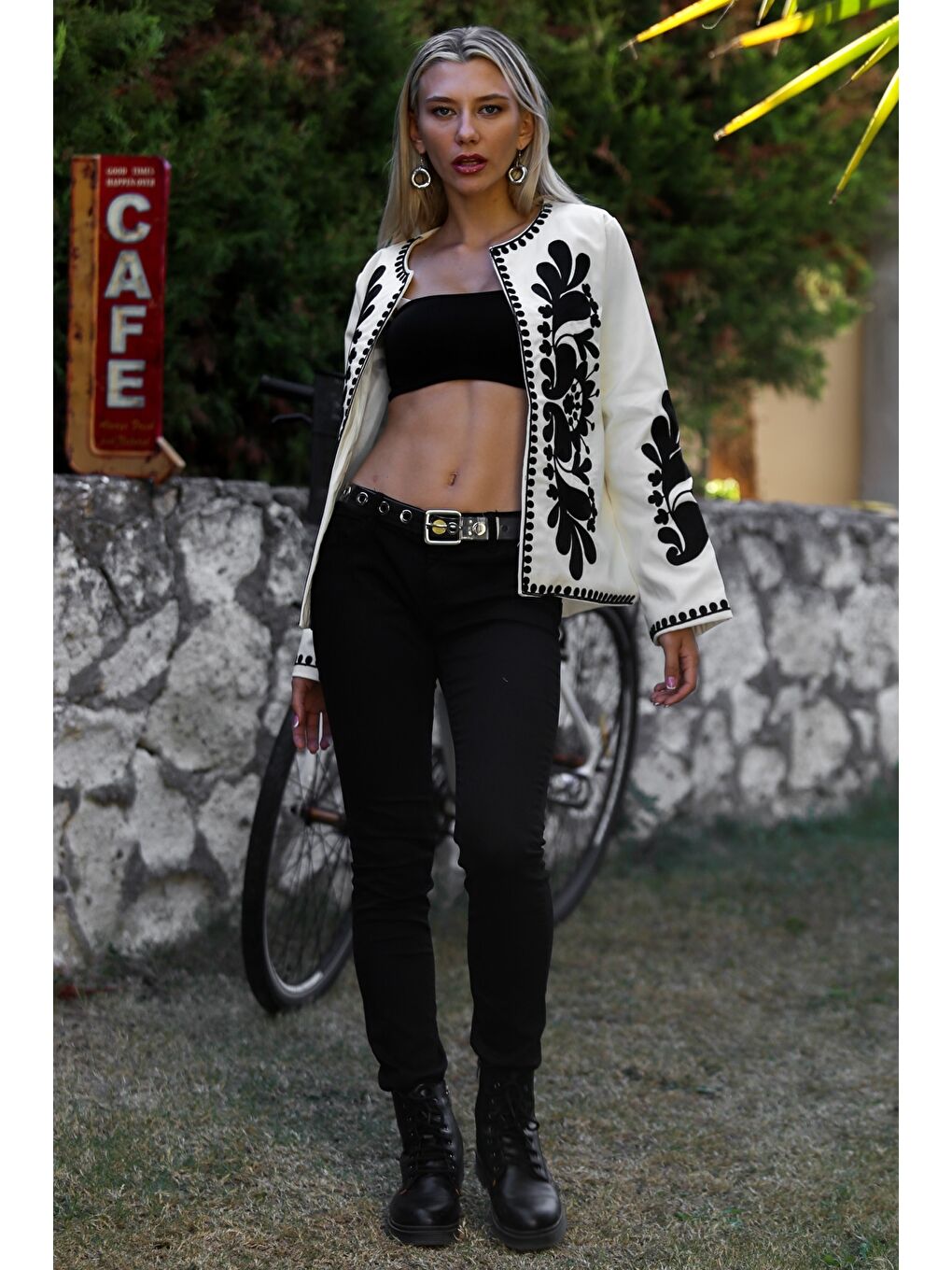Chiccy Beyaz Uzun Kollu Nakışlı Nakışlı Dokuma Casual Ceket - 3