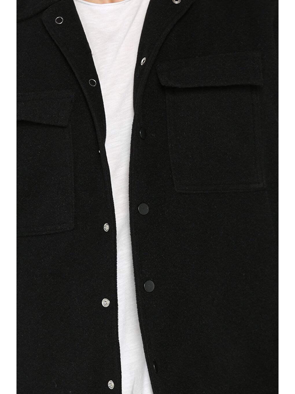 Siyah Erkek Ön Çıtçıtlı Kaşe Gömlek Ceket-3