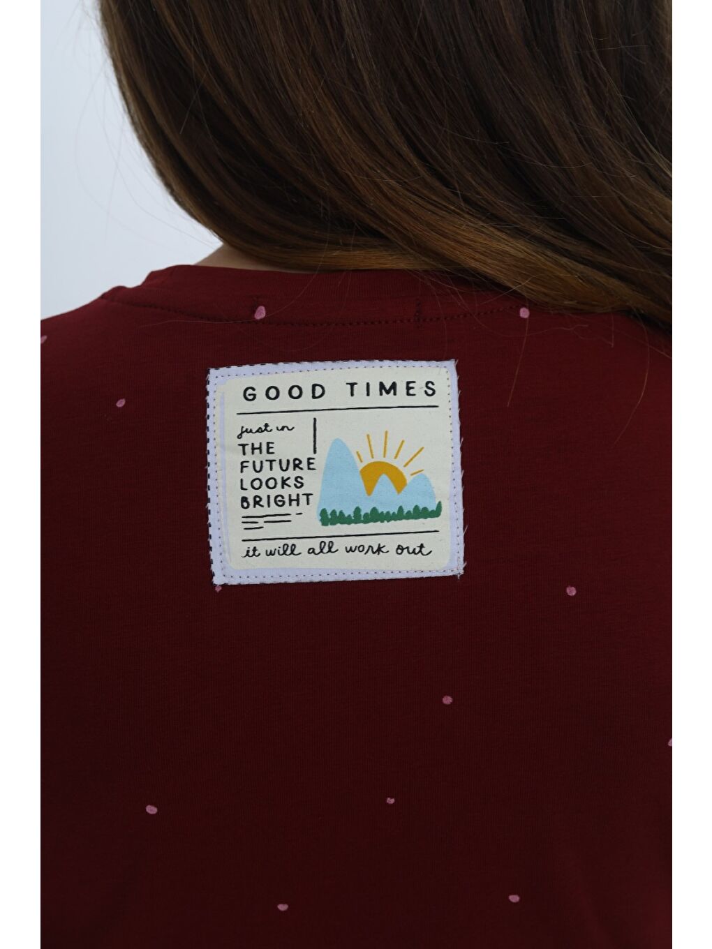 Bordo Kız Çocuk Bisiklet Yaka Düşük Omuz Kısa Kollu  Baskılı Tişört 24983-5