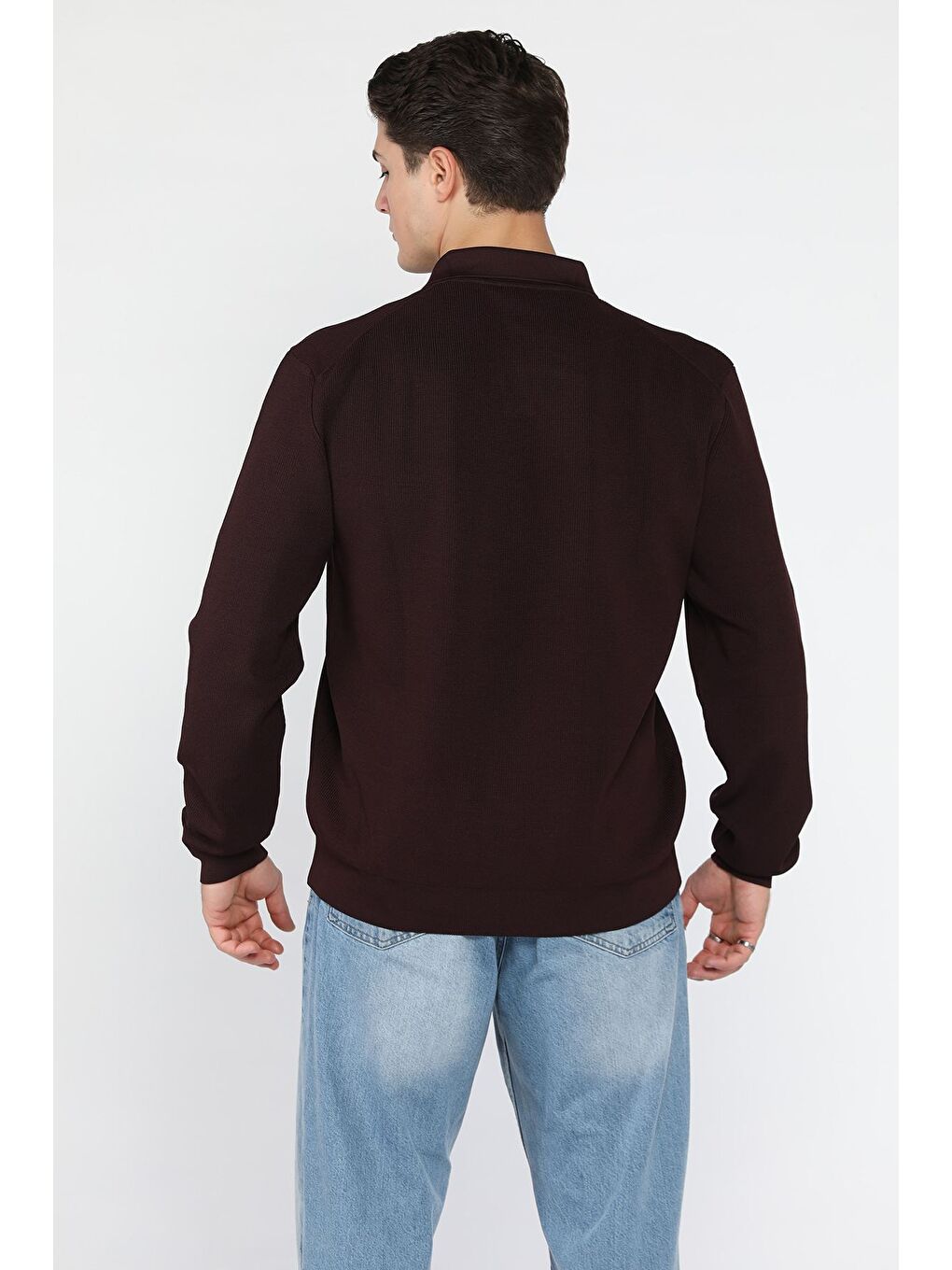 Bordo Gömlek Yaka Erkek Triko Kazak-2