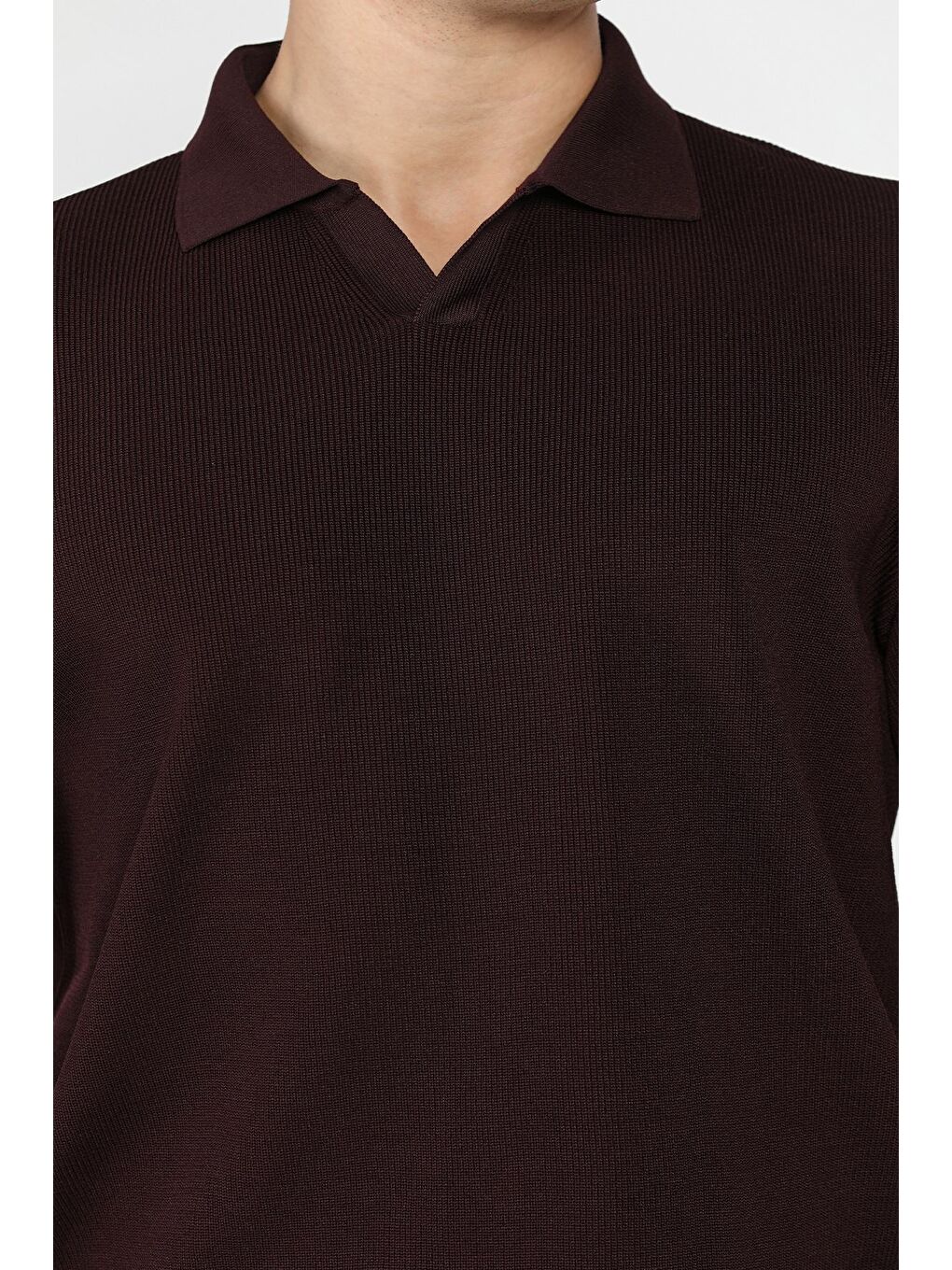 Bordo Gömlek Yaka Erkek Triko Kazak-3