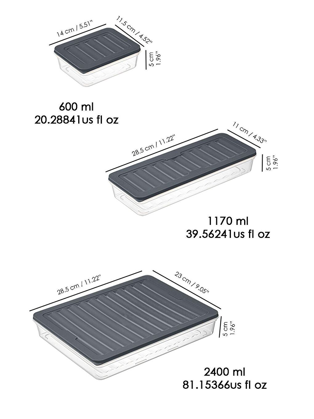 Meleni Home Antrasit 11'li Buzdolabı Düzenleyici Difriz-Mikrodalga Uyumlu  Saklama Kabı 1x2400ml - 2x1170ml - 8x600ml - 7