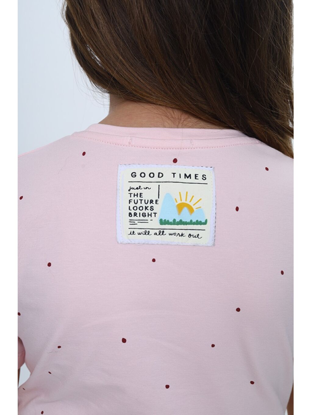 Pembe Kız Çocuk Bisiklet Yaka Düşük Omuz Kısa Kollu Baskılı Tişört 24983-4