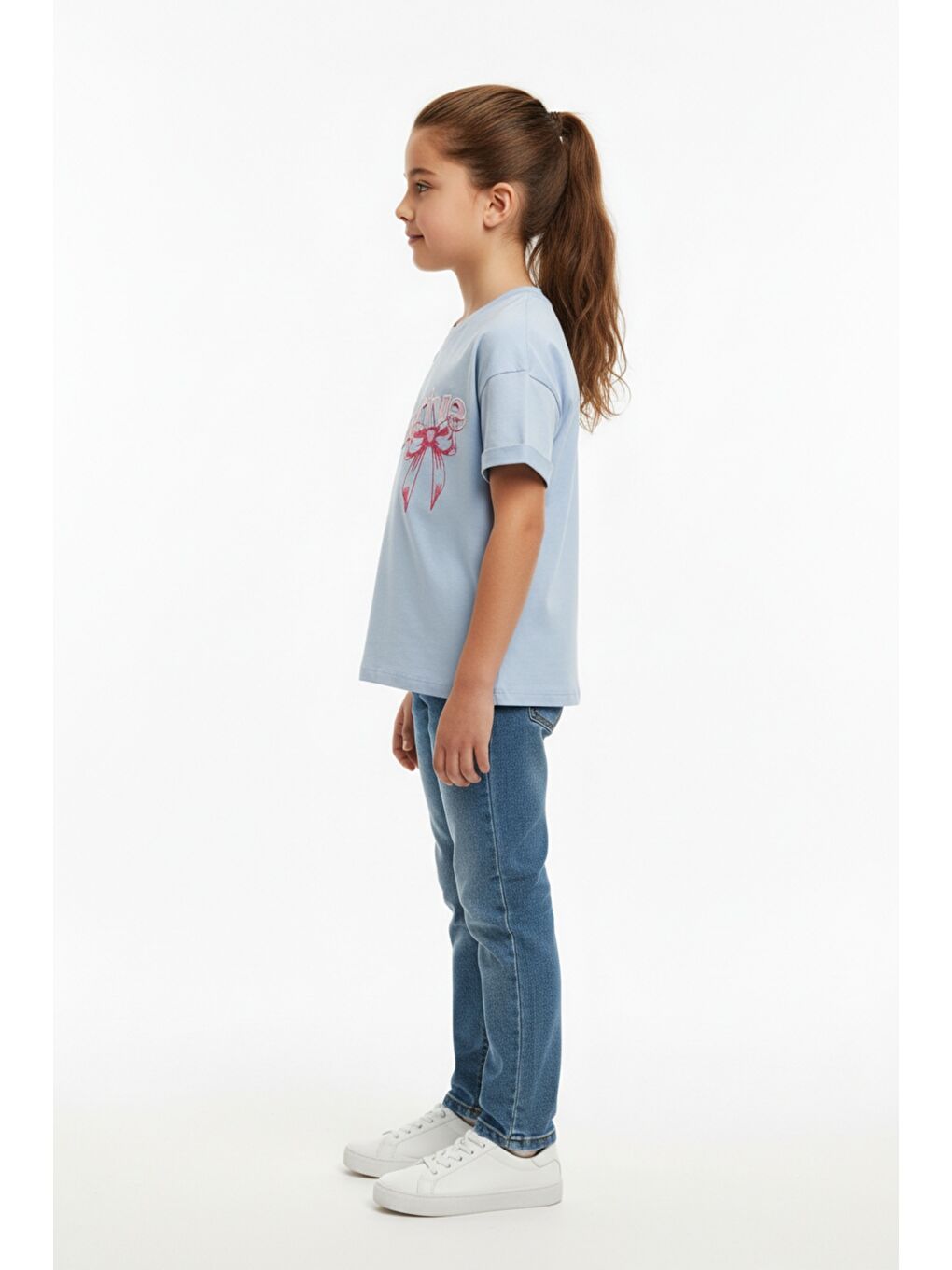 Lila Kız Çocuk Bisiklet Yaka Kısa Kollu Baskılı Tişört 25010-1