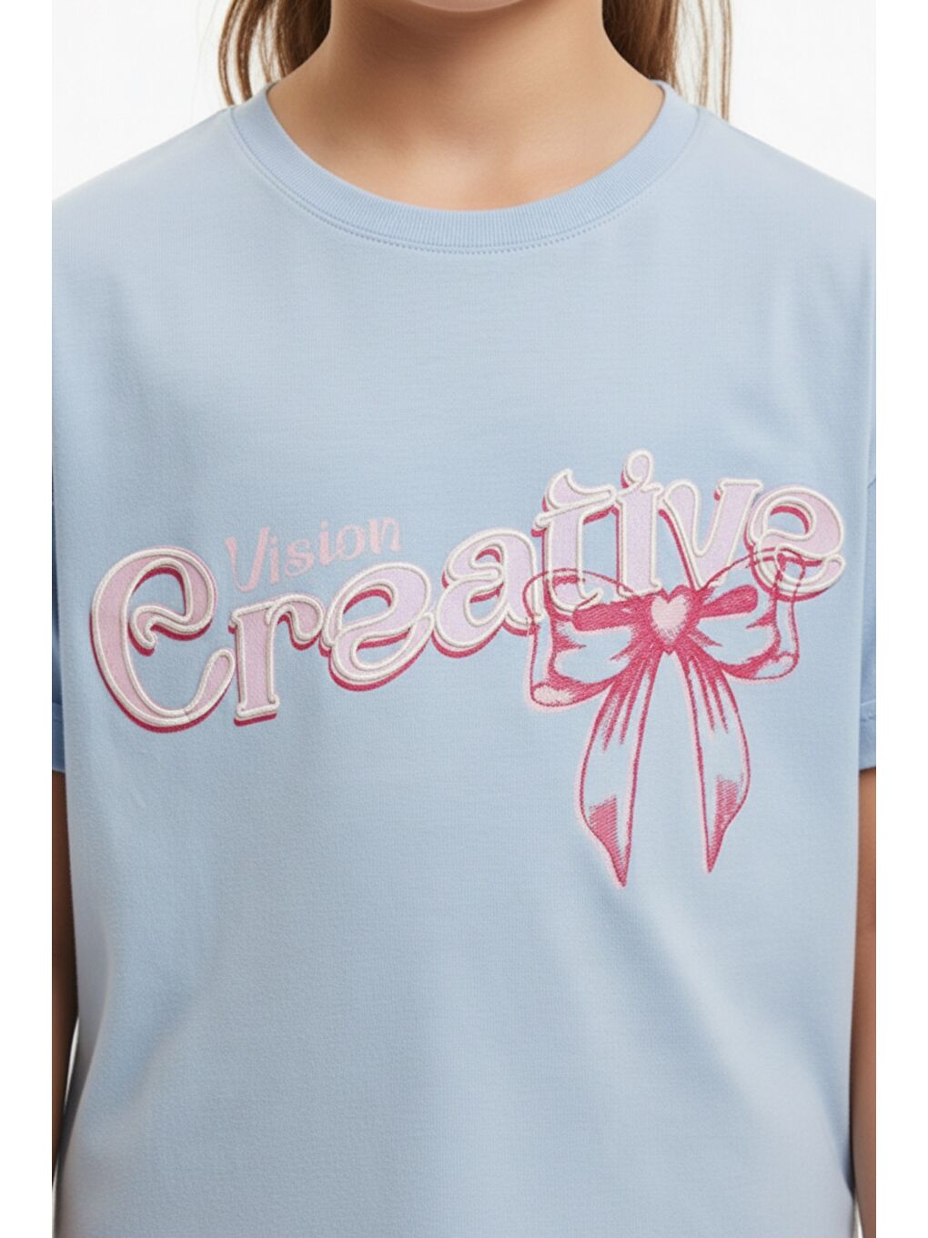 Lila Kız Çocuk Bisiklet Yaka Kısa Kollu Baskılı Tişört 25010-4