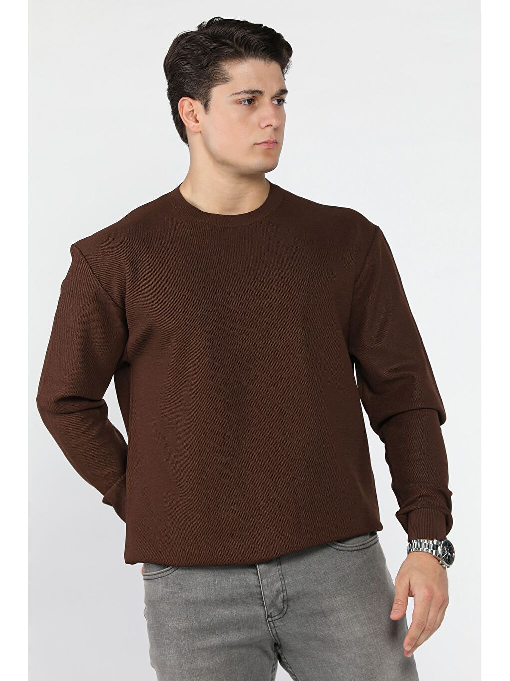 Kahverengi Bisiklet Yaka Erkek Triko Kazak-1