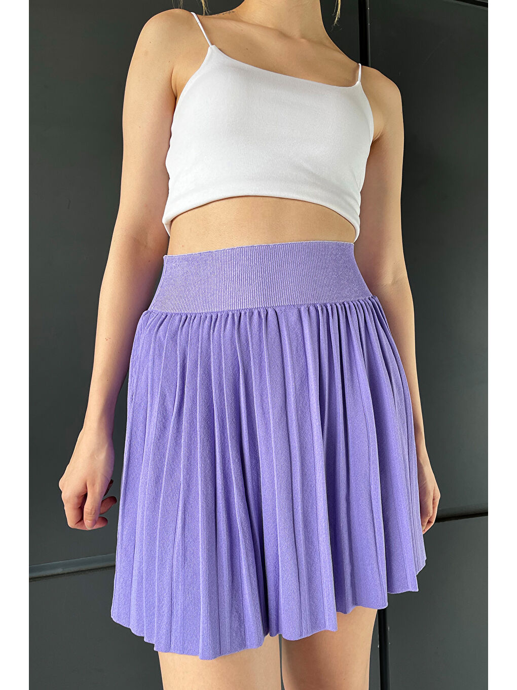 Lila Bel Lastikli Fırfırlı Kadın Mini Etek-2