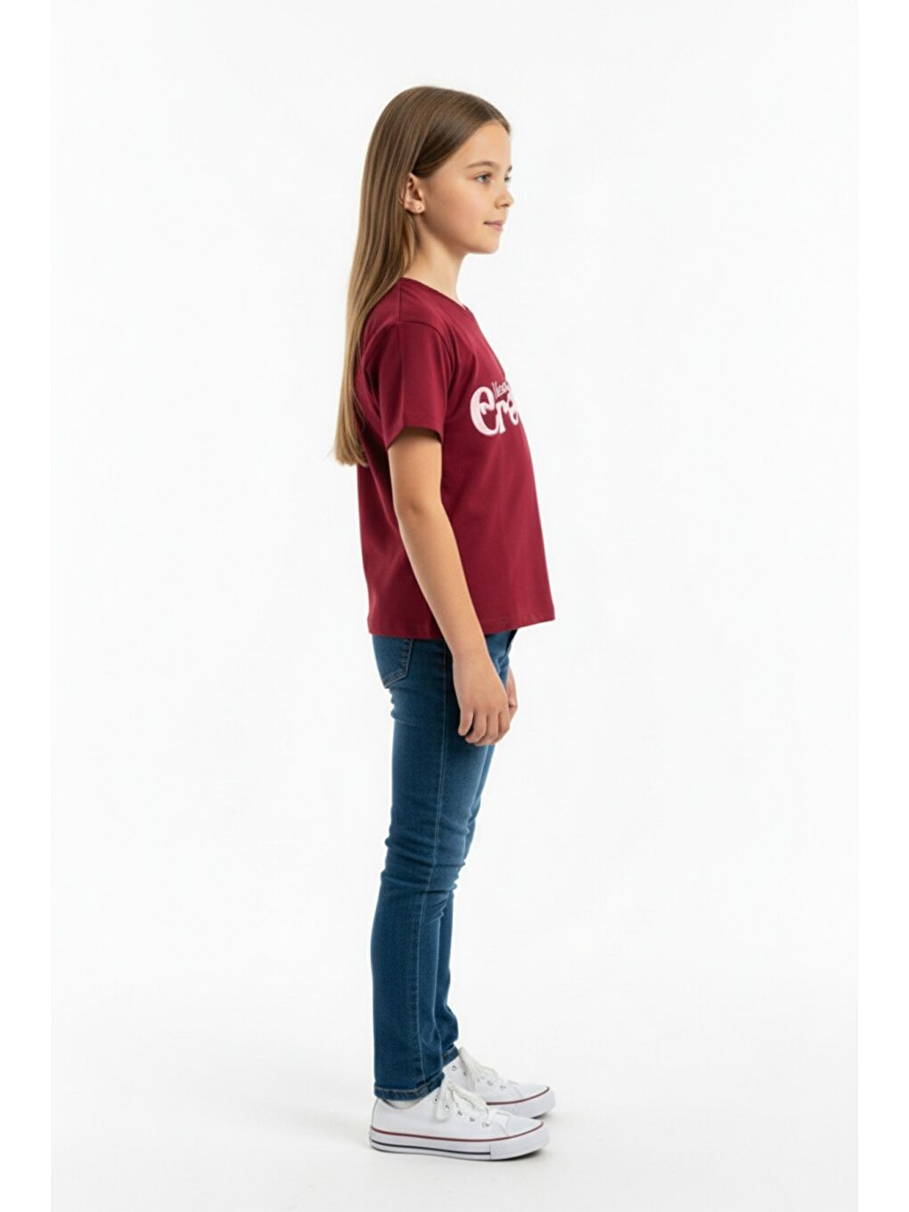 Bordo Kız Çocuk Bisiklet Yaka Kısa Kollu Baskılı Tişört 25010-2