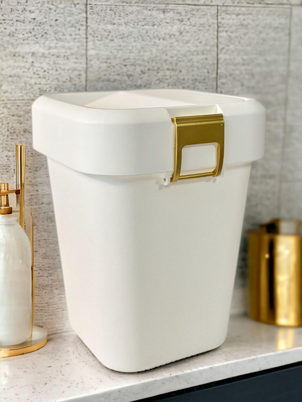 Motek Comfort Dustbin 8 Litre Çöp Kutusu Kovası Gold Beyaz