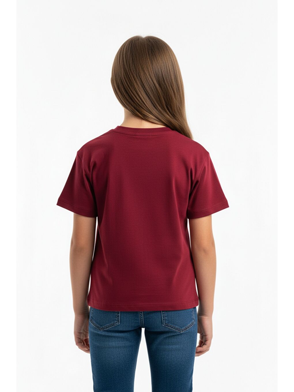 Bordo Kız Çocuk Bisiklet Yaka Kısa Kollu Baskılı Tişört 25010-4