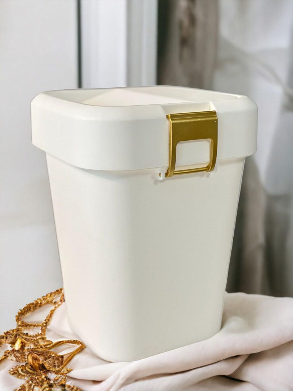 Motek Comfort Dustbin 8 Litre Çöp Kutusu Kovası Gold Beyaz - 1