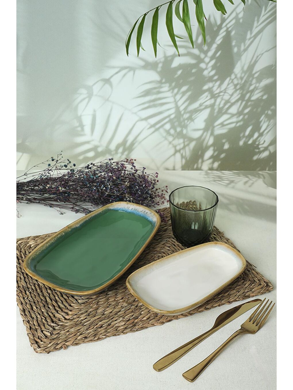 Karışık Yeşil / Krem Tetra Kayık Tabak 28-21 Cm-1