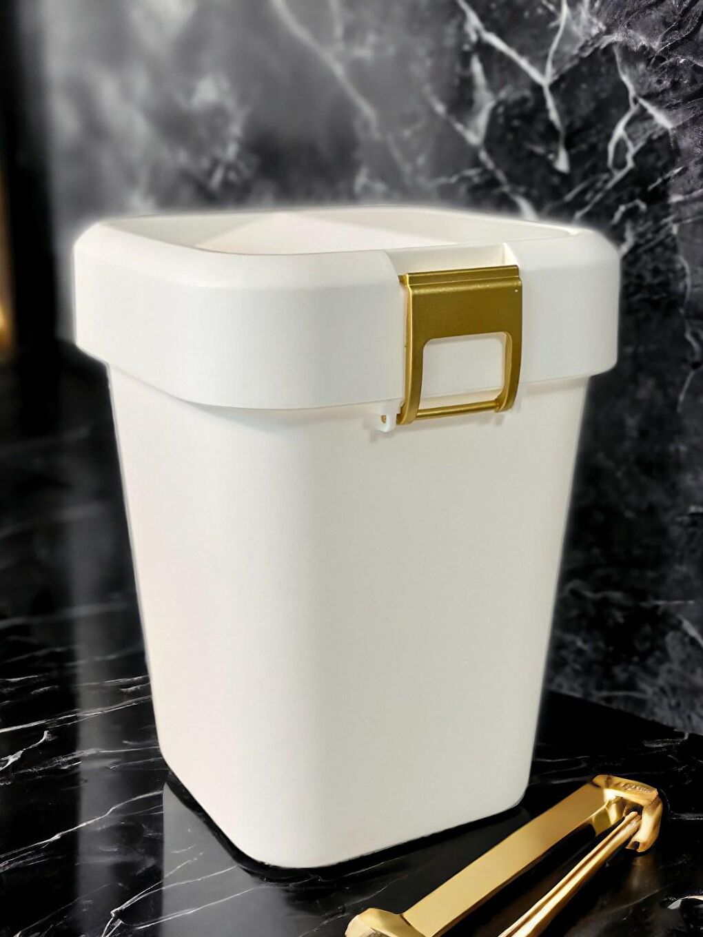 Motek Comfort Dustbin 8 Litre Çöp Kutusu Kovası Gold Beyaz - 3