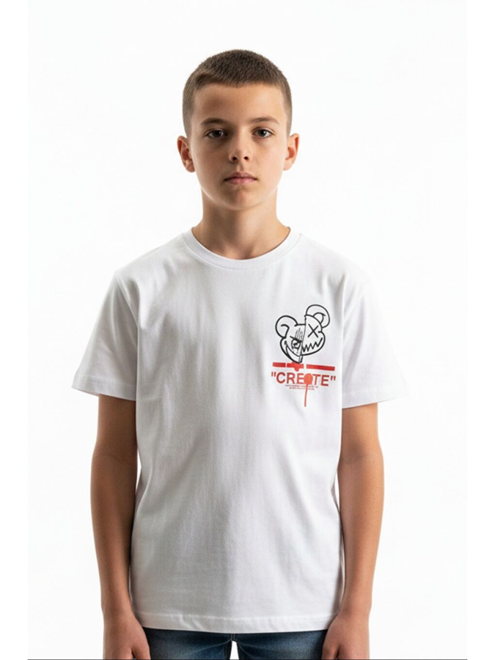 Beyaz Erkek Çocuk Bisiklet Yaka Kısa Kollu Baskılı Tişört 24993