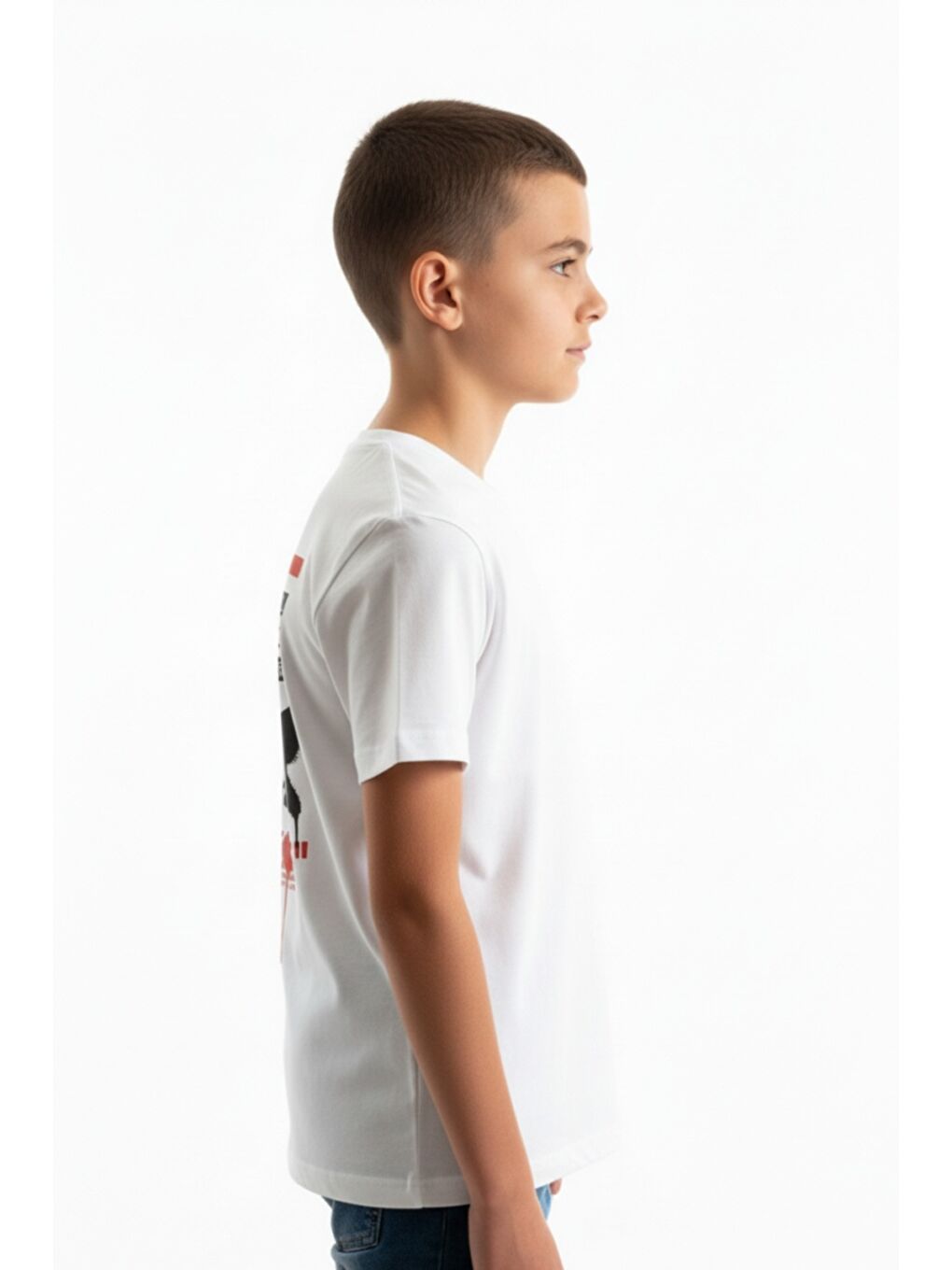 Beyaz Erkek Çocuk Bisiklet Yaka Kısa Kollu Baskılı Tişört 24993-1