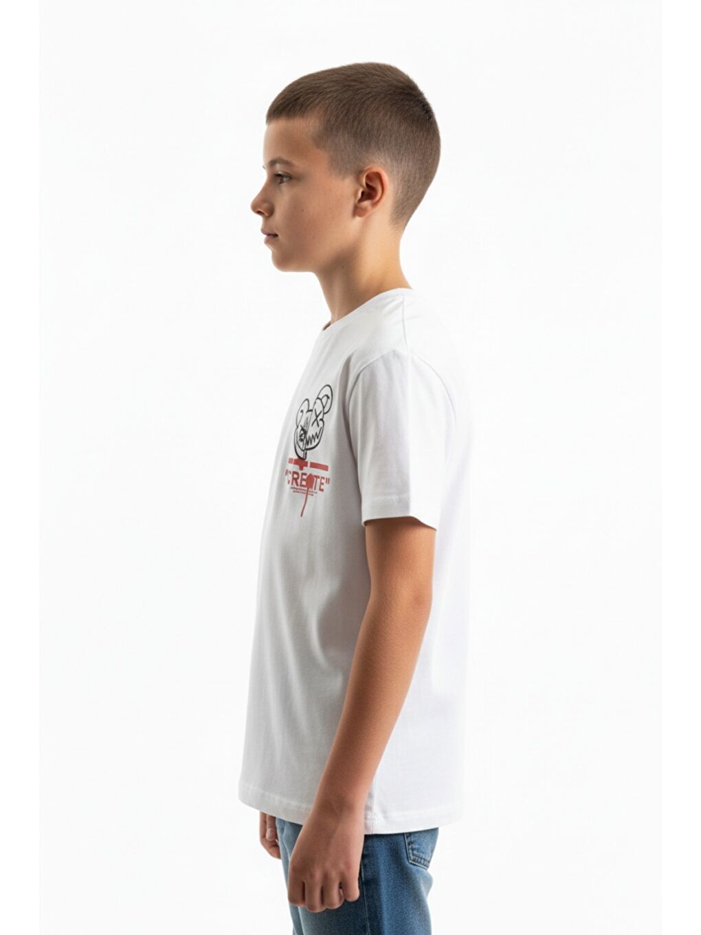 Beyaz Erkek Çocuk Bisiklet Yaka Kısa Kollu Baskılı Tişört 24993-2