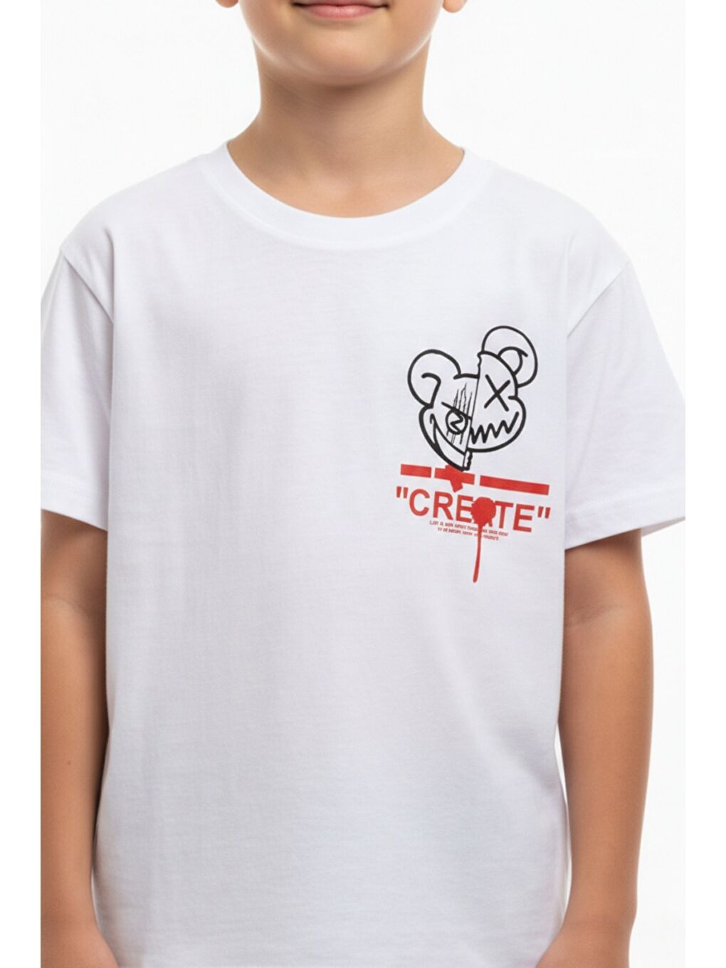 Beyaz Erkek Çocuk Bisiklet Yaka Kısa Kollu Baskılı Tişört 24993-3