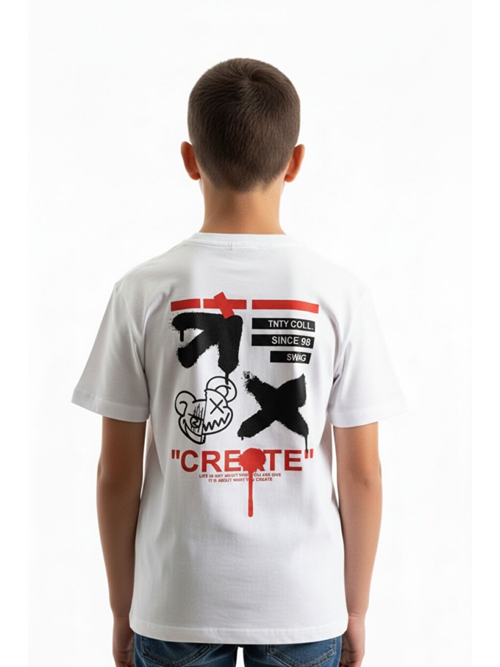 Beyaz Erkek Çocuk Bisiklet Yaka Kısa Kollu Baskılı Tişört 24993-4