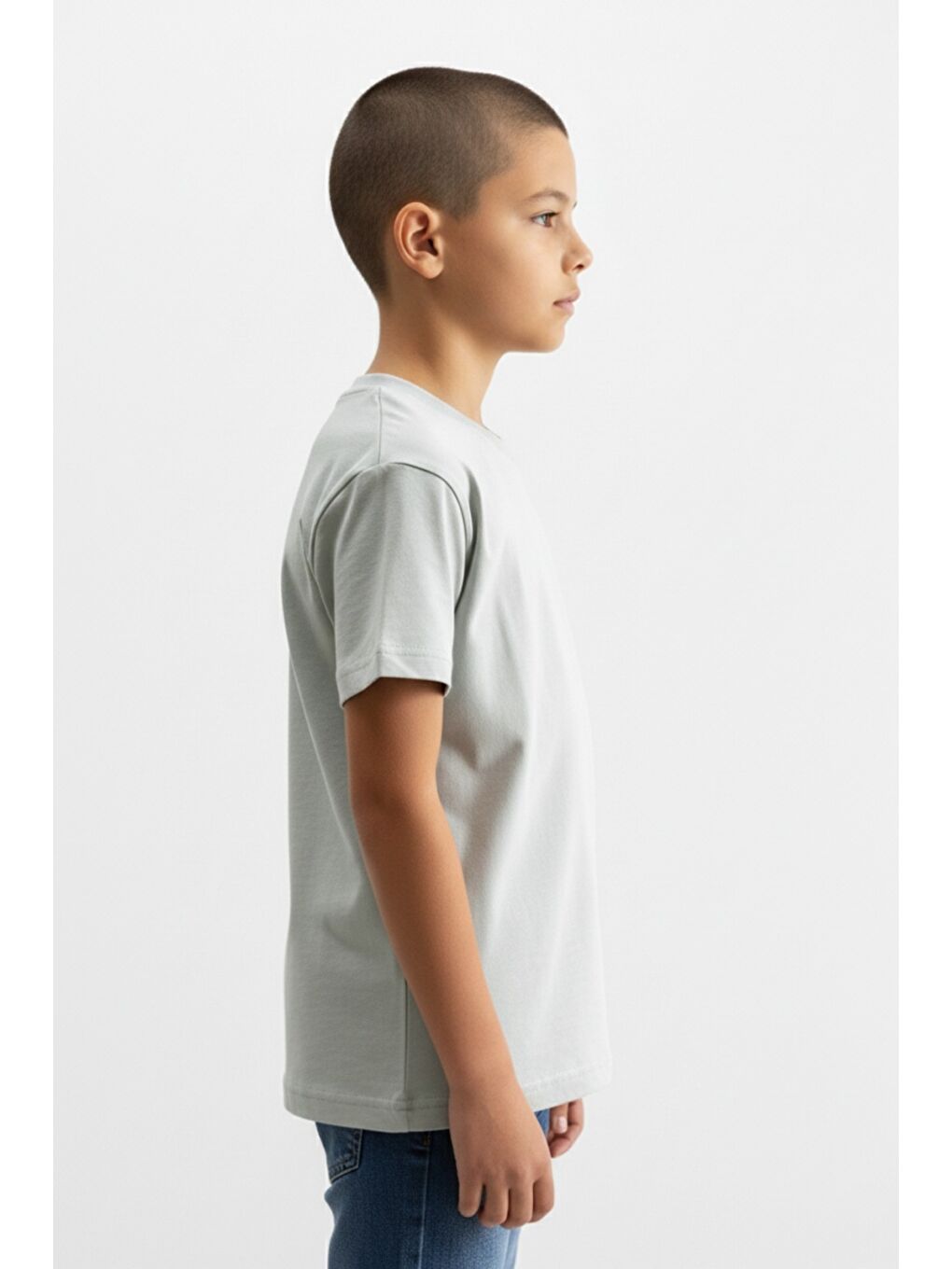 Gri Erkek Çocuk Bisiklet Yaka Kısa Kollu Baskılı Tişört 24993-1