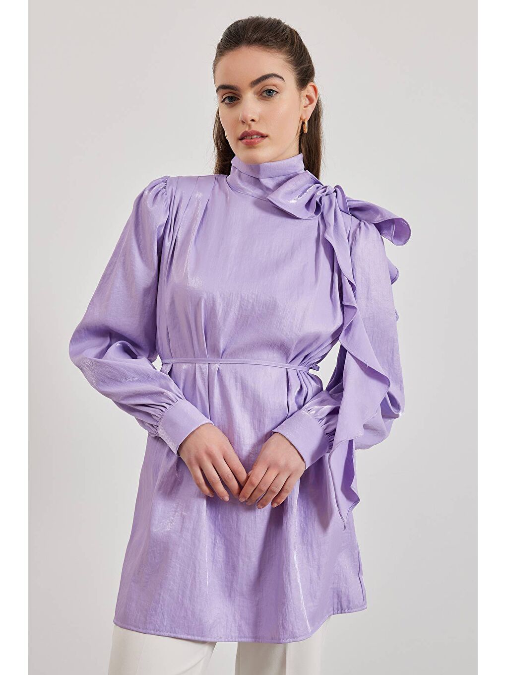 Drape Aksesuarlı Shine Tunik - Lila