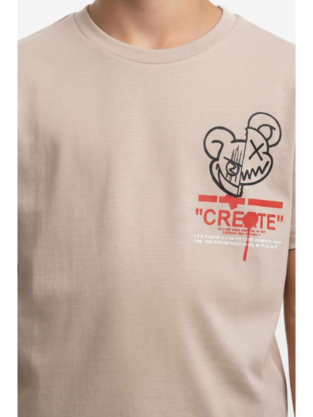 Bej Erkek Çocuk Bisiklet Yaka Kısa Kollu Baskılı Tişört 24993-3