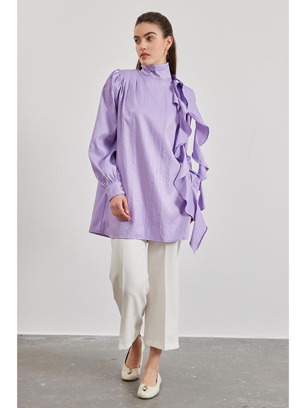 Drape Aksesuarlı Shine Tunik - Lila-2