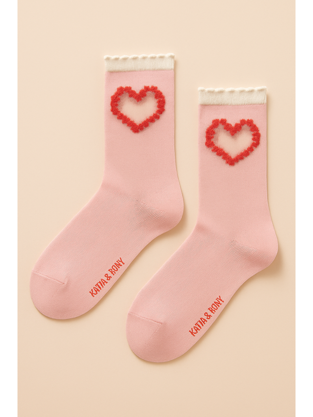Kadın Tül Kalpli Soket Çorap Pembe