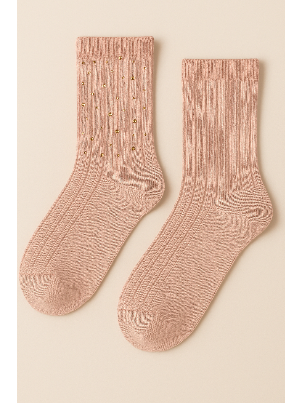 Kadın Taş Aksesuarlı Fitilli Yün Soket Çorap Pembe-1