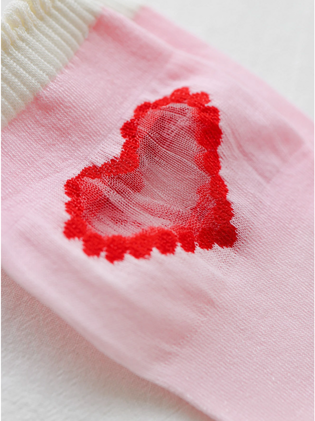Kadın Tül Kalpli Soket Çorap Pembe-1