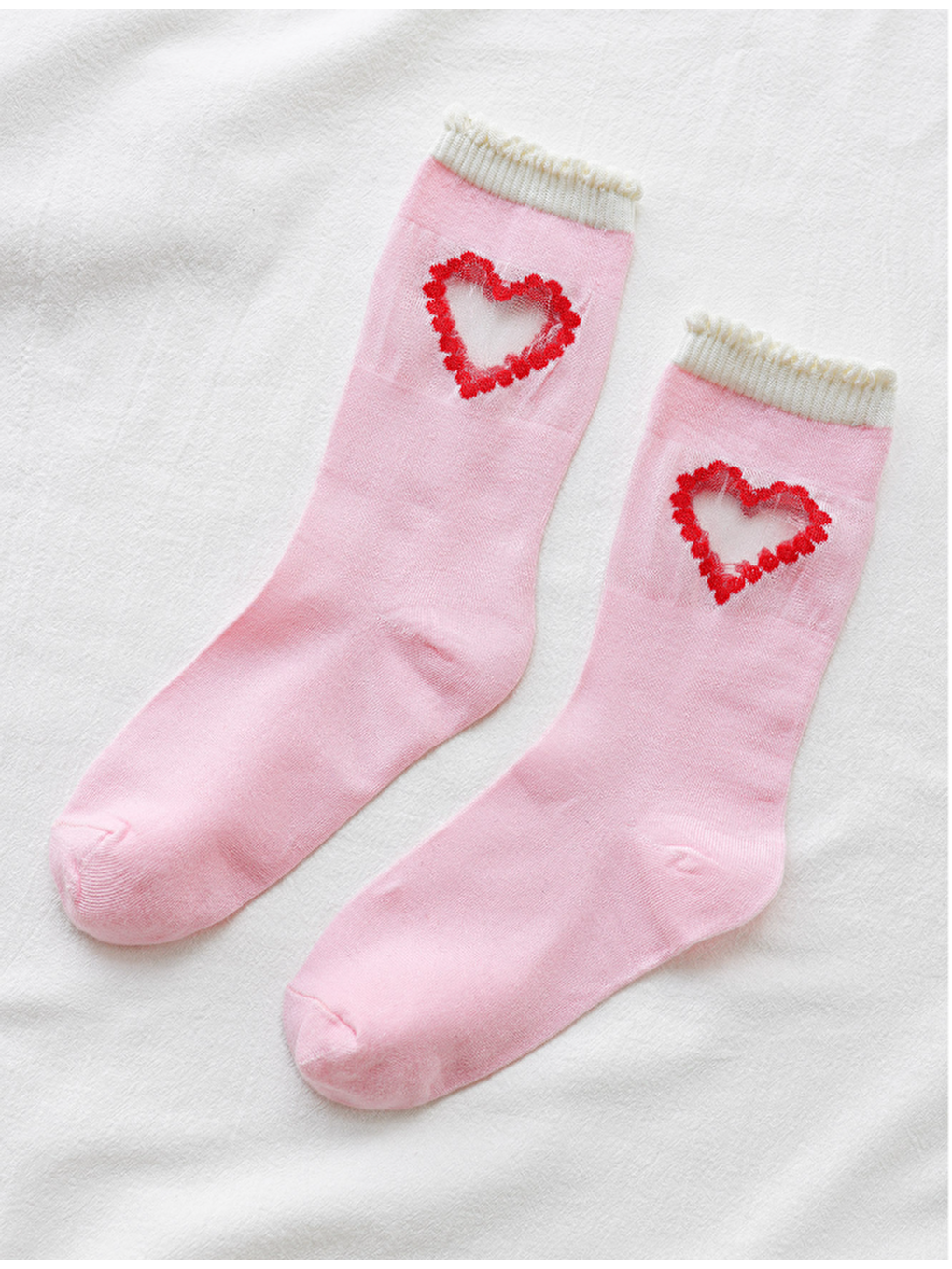 Kadın Tül Kalpli Soket Çorap Pembe-2