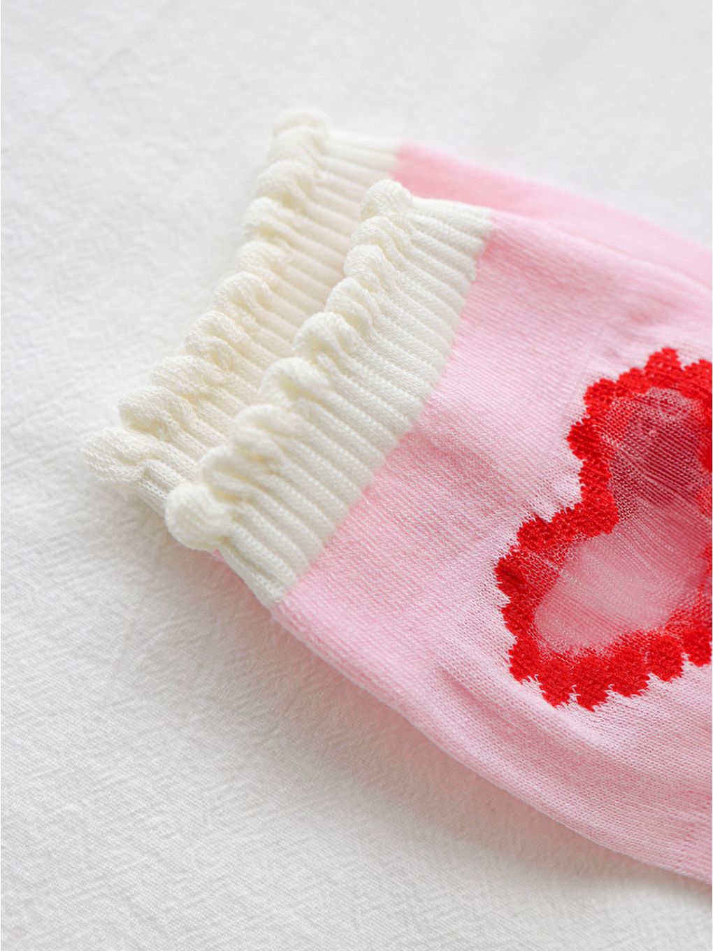 Kadın Tül Kalpli Soket Çorap Pembe-3