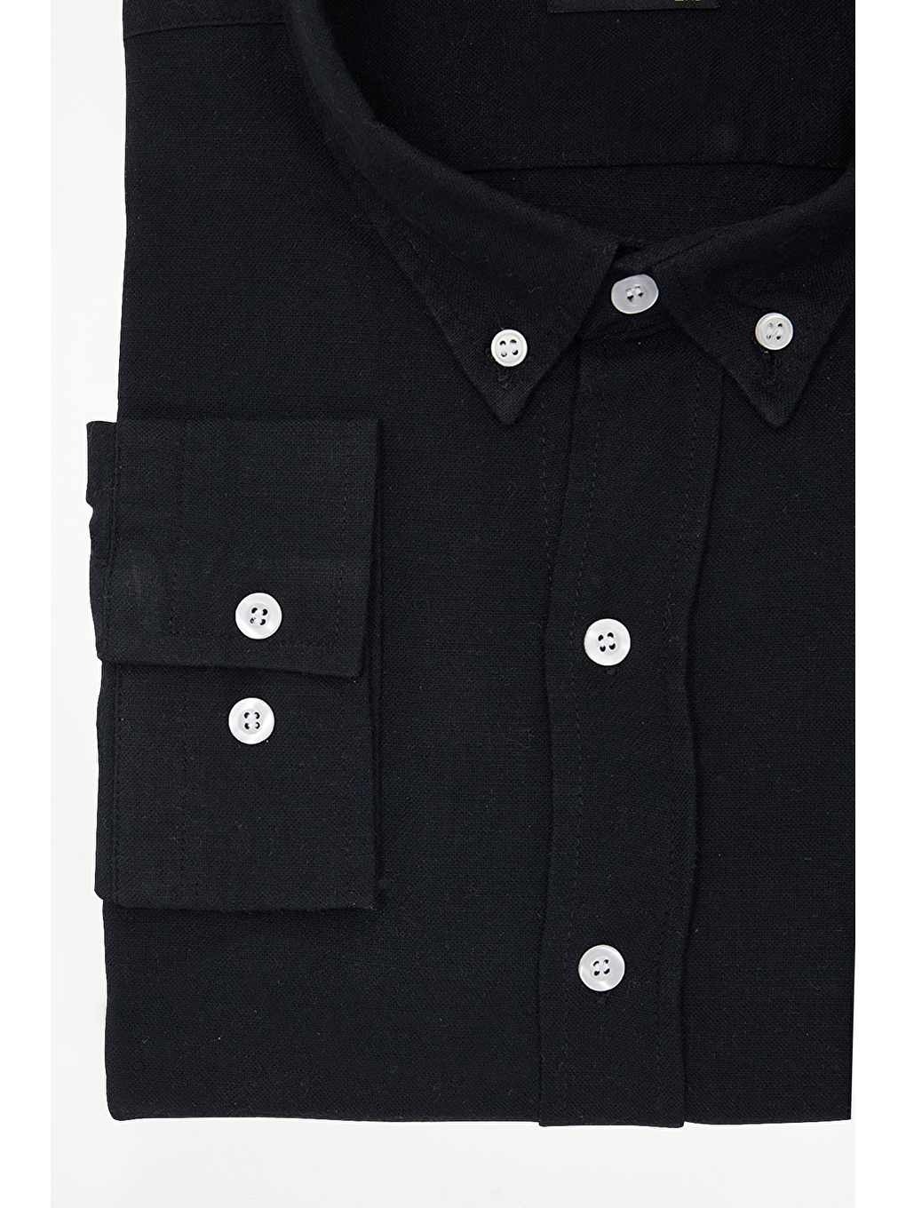 Erkek Big Size Büyük Beden Uzun Kollu %100 Pamuk Keten Doku Tek Cepli Siyah Düğmeli Yaka Gömlek-3