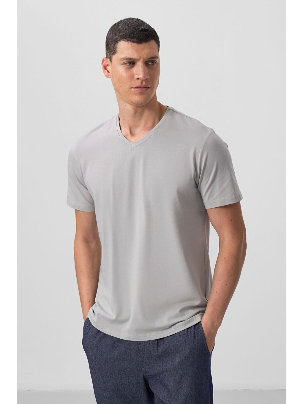 Karışık Standart Fit Basic V Yaka 3lü Paket Taş-Tarçın-Kaktüs Erkek T-Shirt - 87912-2