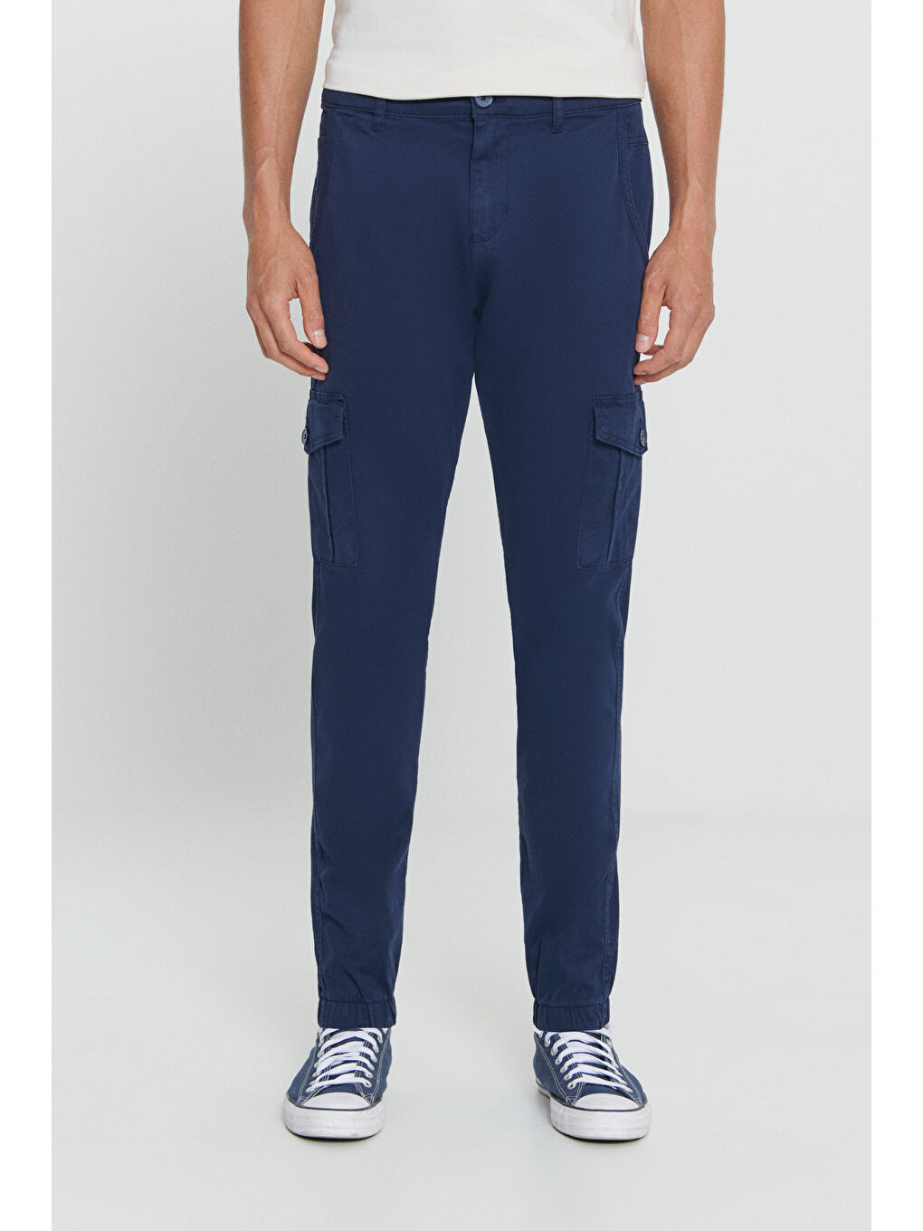 Erkek Lacivert Slim Fit Dar Kesim Kargo Cepli Pamuklu Esnek Pantolon-1